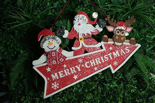 70x3x42cm Red Hanging Sign Board with Reindeer, Santa and Snowman Foam Decoration image 7