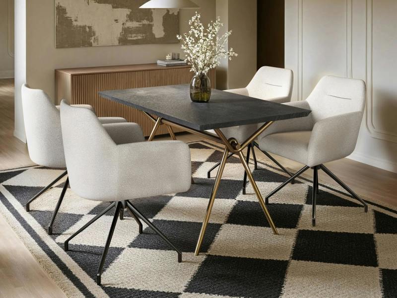 Lexi Dining Table with 4 Isla Swivel Dining Chairs Cream