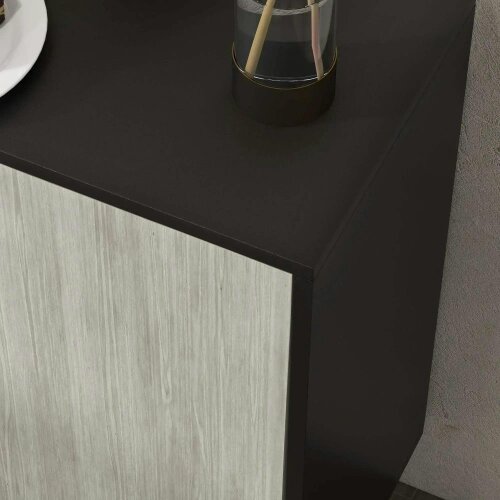 Bobobiy Kitchen Sideboard Storage Cabinet for Living Room with Adjustable Shelves 4 Doors and Pine Wood Legs Black