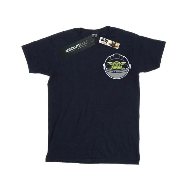 Star Wars Mens The Mandalorian The Child Drawn Breast Print T-Shirt - Navy Blue