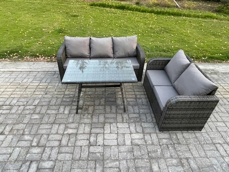 Fimous High Back PE Rattan Sofa Set Outdoor Garden Furniture Dining Table Set Love Sofa 3 Seater Sofa