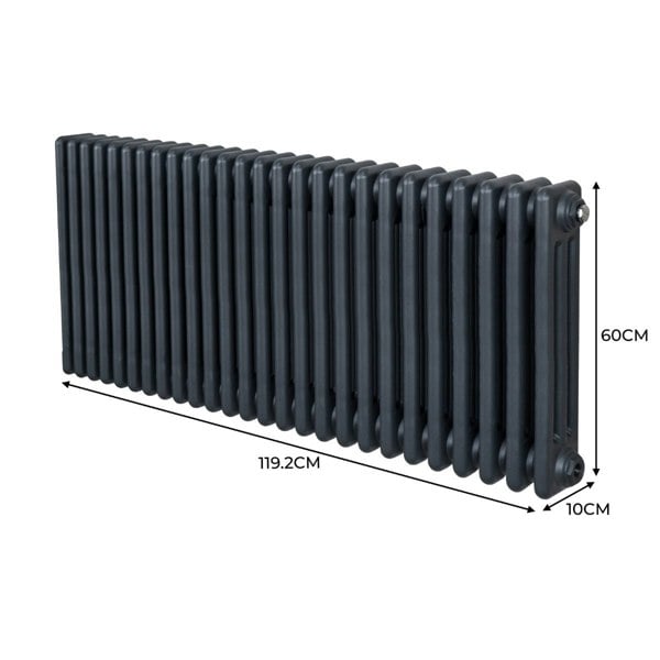 Monstershop Traditional 3 Column Radiator - 600 x 1192mm - Anthracite Grey