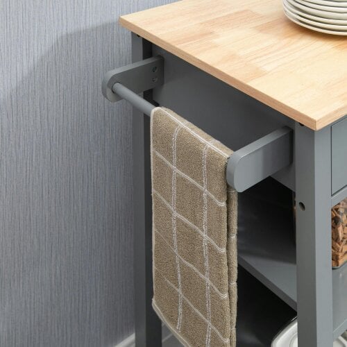 Wyld Haus Sovasa Wooden Grey Compact Kitchen Trolley With OFauxn Shelves And Drawer Storage