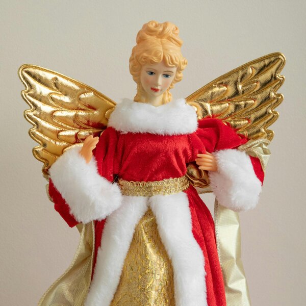 Samuel Alexander 45cm Traditional Christmas Angel Tree Topper Decoration in Red