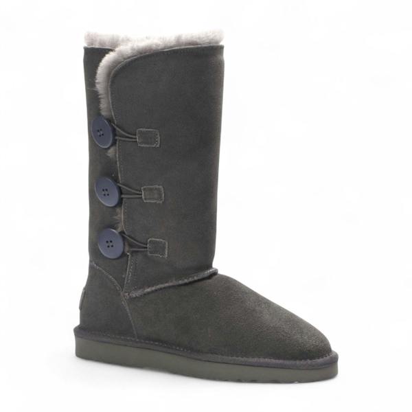 Infinity Leather Women's Sheepskin Suede Grey Button Warm Winter Calf Boots - Willow