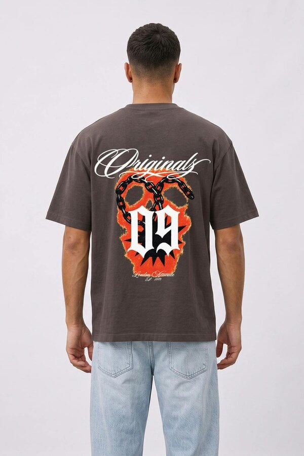 London Attitude Originals 09 Oversized Heavyweight Printed T-Shirt - Dark Chocolate