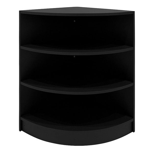 Black Calliope LED shop counter set featuring a sleek, modern design with three spacious shelves and a curved front edge