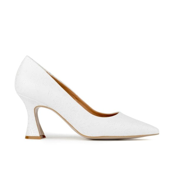 Embassy London Sophia Hollywood - Wedding White - Women's pointed 4 inch pump in white floral emboss leather