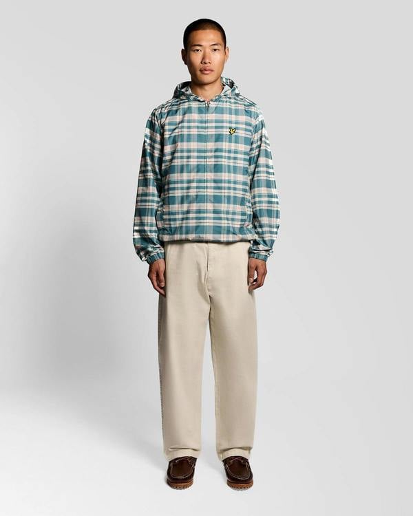 Lyle & Scott Tartan Hooded Mens Zip Through Jacket - W130 Everglade