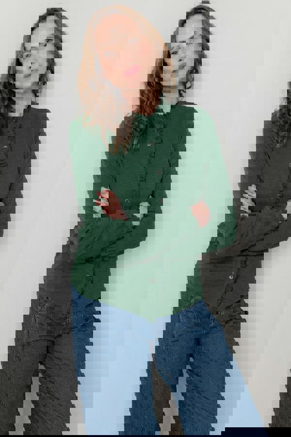 Lily & Me Sage Frill Organic Cotton Blouse Pine Green