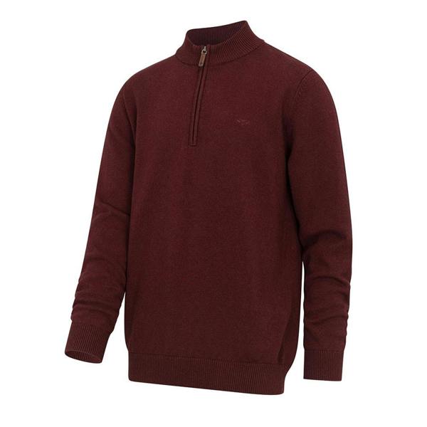 Berry Red Hoggs of Fife Falkirk 1/4 zip pullover for men with ribbed cuffs and hem