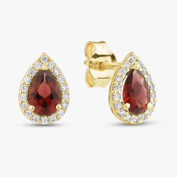 T. H. Baker 9ct Yellow Gold Pear Cut Red Cubic Zirconia Halo Stud Earrings 1.59.1929