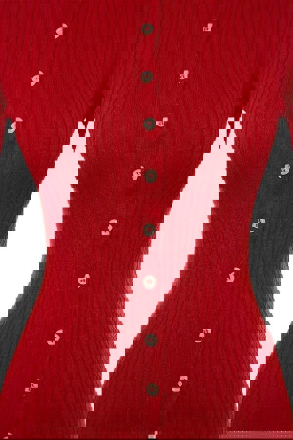 WOVCOR Mercerized Look Ribbed Polo Neck Knit Cardigan