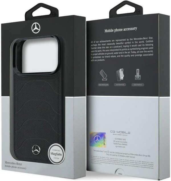 Mercedes Benz Bow Line Leather Case with MagSafe for iPhone 17 Pro 6.3" Black - MEHMP17L25PMERCK