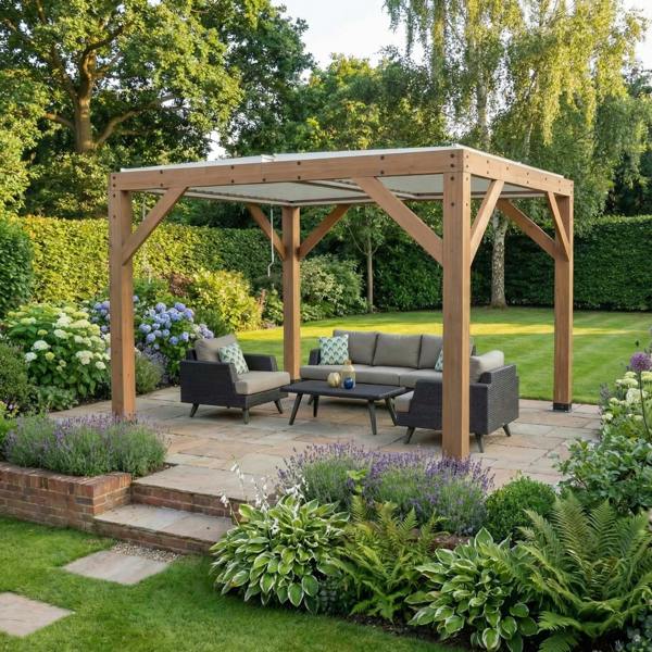 Yardistry Wooden Pergola 13ft x 11ft (4m x 3.4m) With Louvered Roof 4m x 3.3m Wooden Gazebo 1