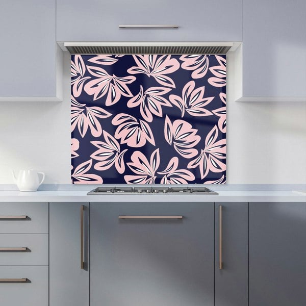 Warren Reed - Designer Pink Navy Floral Botanical Pattern Kitchen Splashback