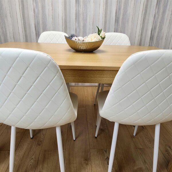 Kosy Koala Wooden Dining Table with 4 white Gem Patterned Chairs Oak Effect Table with white Chairs