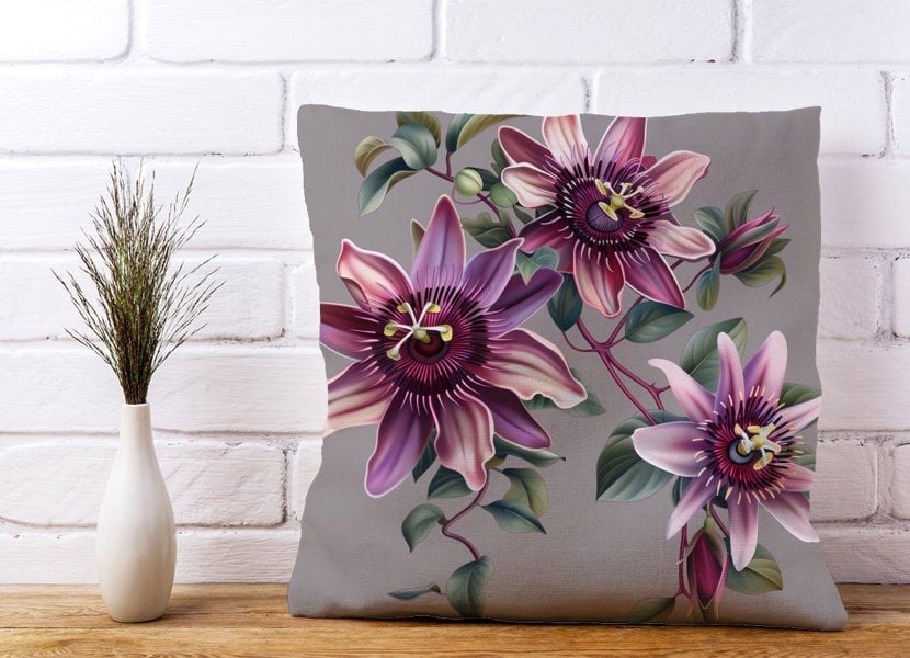 Warren Reed Purple Passion Flowers Cushions