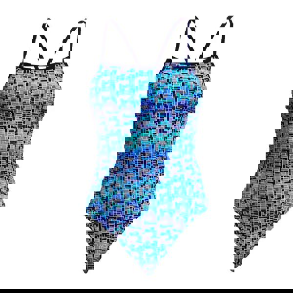 Funkita Jack Stack single strap swimsuit in blue mosaic pattern