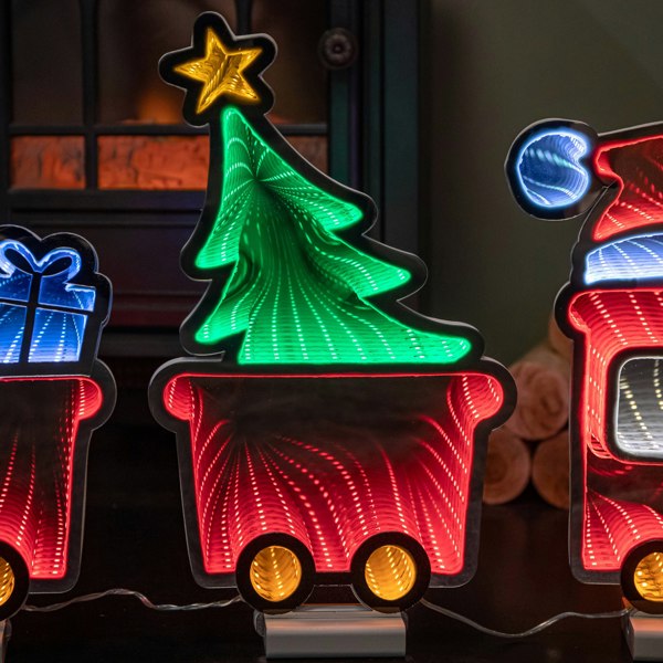 Samuel Alexander 70cm Infinity Christmas Train with 2 Carriages on Wood Base and Multi-Coloured LEDs