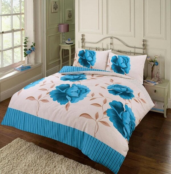 Night Zone Rosaleen Printed Duvet Cover Set – Polycotton Easy Care Bedding with Pillowcases - Teal