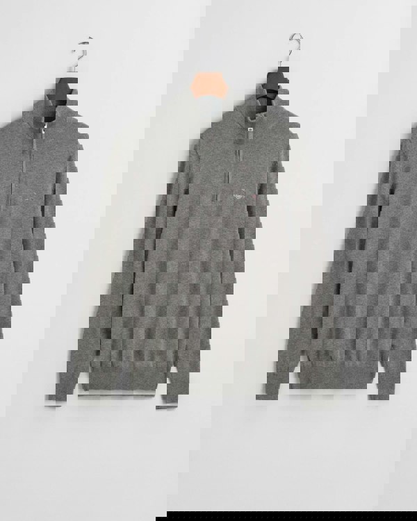 GANT Mens Classic Cotton Half Zip Jumper - 92 Dark Grey Melange