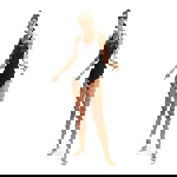 Speedo Hyperboom Placement Muscleback Swimsuit in black with pink accents