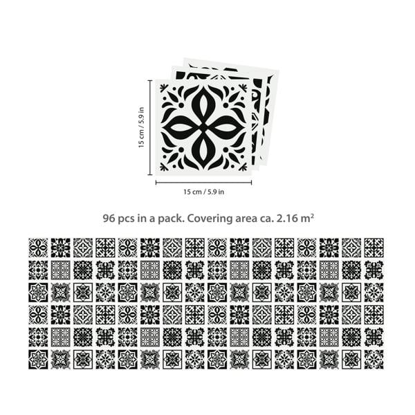 WT1566 - Calli Black and White Mediterranean Wall Tile Sticker Set - 15 cm x 15 cm - 24 pcs