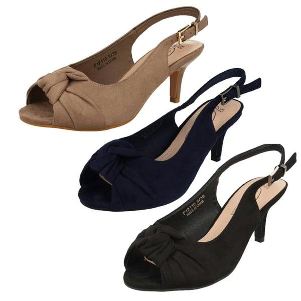 Spot On Ladies Spot On Wide Fit Sling Back Shoes With A Kitten Heel F12110