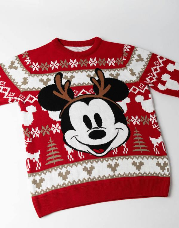 Disney Womens Red Mickey Mouse Christmas Jumper