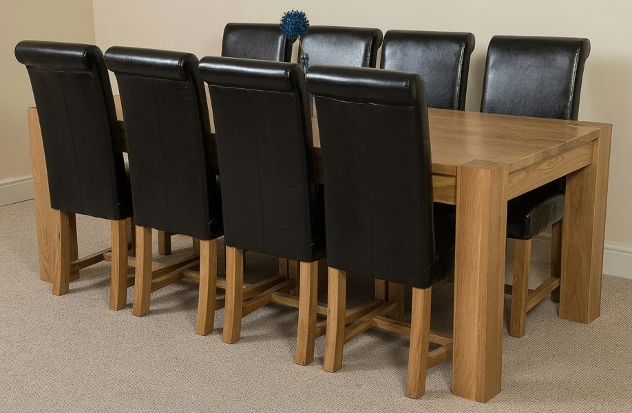 That's Furniture Kuba Extra Large Oak Dining Table with Washington Leather Chairs