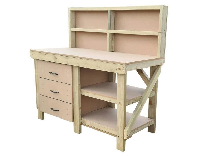 Arbor Garden Solutions Wooden MDF top tool cabinet workbench with storage shelf (V.7) with back panel and double shelf