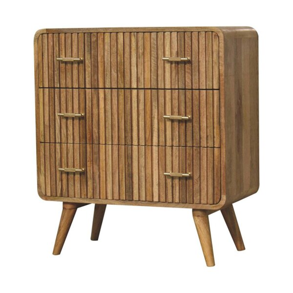 Wyld Haus Puglia Mango Wood T-bar Ridged 3 Drawer Chest