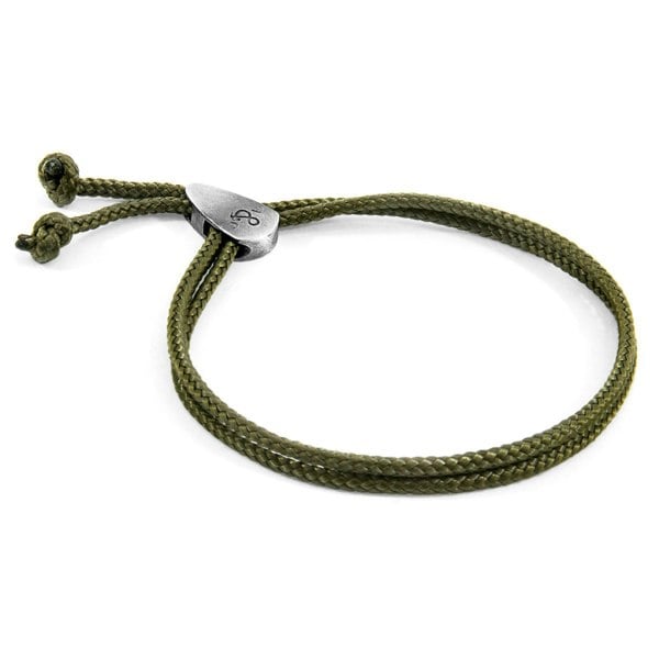 Anchor & Crew Khaki Green Pembroke Silver and Rope Bracelet