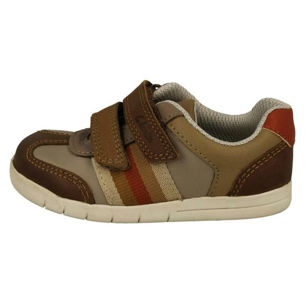 Clarks Boys Clarks Stripe Detailed Hook and Loop Fastening Shoes Den Stripe