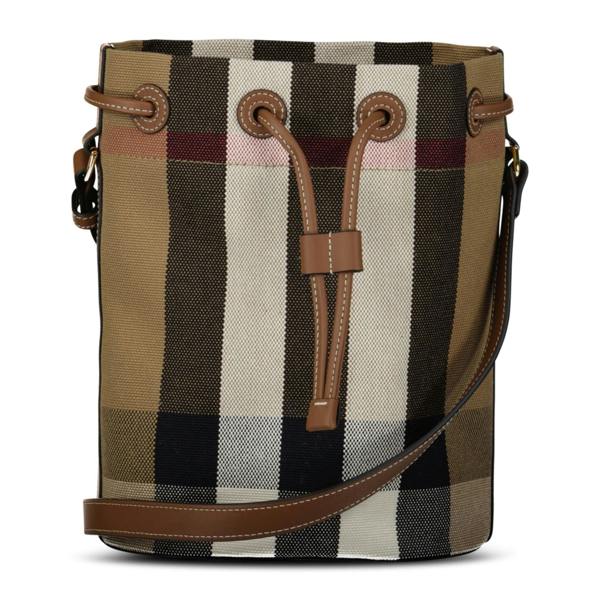 Burberry Check Canvas Small Bucket Bag Taupe Brown - chancefashionco