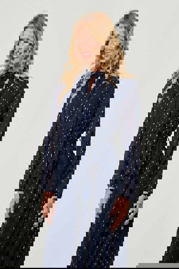 Navy | Polka Dot Print Long Sleeve Midi Dress