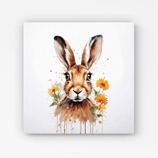 Warren Reed Watercolour Hare and Daisies Canvas