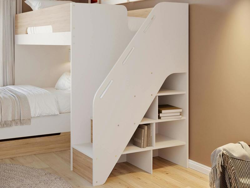 Flair Greyson Staircase Triple Bunk Bed with Storage White & Oak
