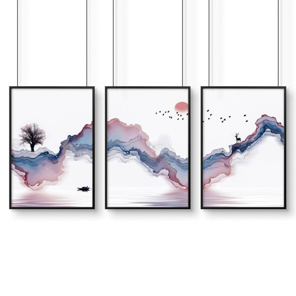 Japanese landscape paintings | set of 3 framed wall art