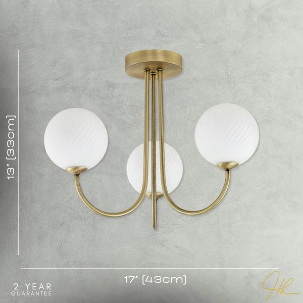 Modern Antique Brass Plated Ceiling Light Fitting with Swirl Glass Image 7