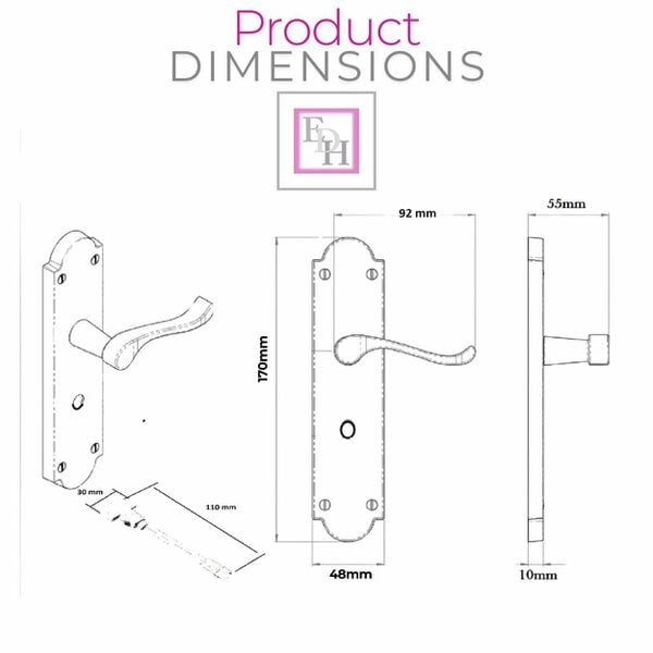 EDH Door Hardware Brass Door Handles - Askworth Internal Door Handles with Bathroom Sash Lock