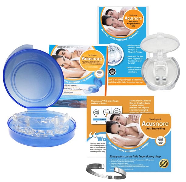 Acusnore Anti Snore Snoring Kit (Anit Snore Ring, Mouthpiece & Nose Clip)