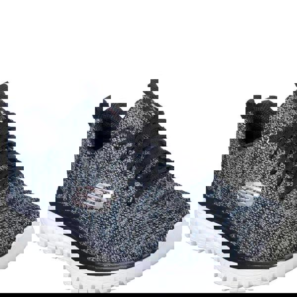 Skechers Gracefull Twisted Fortune Womens Casual Walking Trainers, stylish athletic sneakers in black and grey knit with white sole.