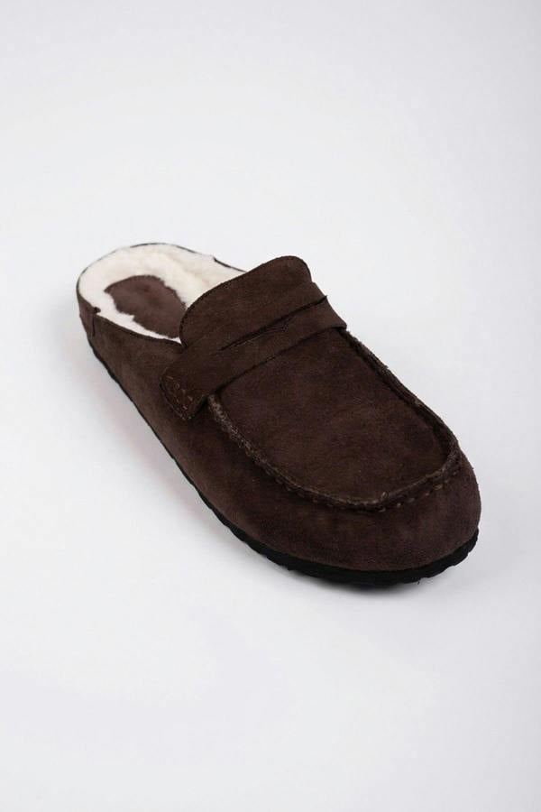 Nuala Faux Suede Fur Lined Mules - Brown