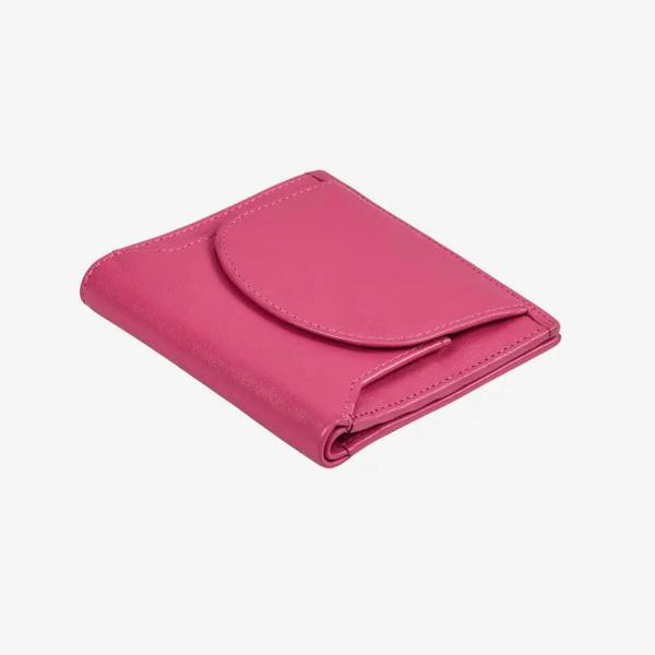 Miami leather coin tray purse in pink real leather