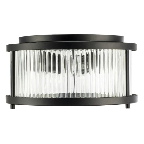 Sleek Matte Black Flush Ceiling Light with Fluted Ribbed Clear Glass Image 4