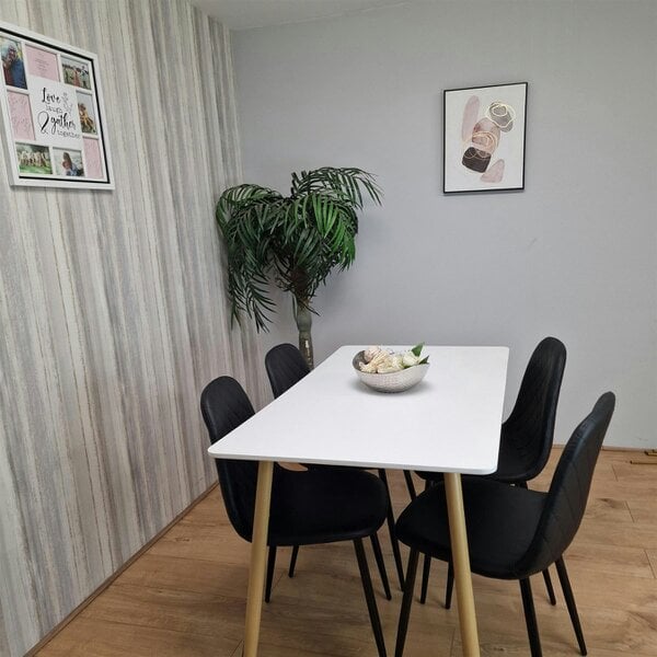 Kosy Koala Dining Table Set of 4 Wooden White Table with 4 Black Gem Patterend Chairs