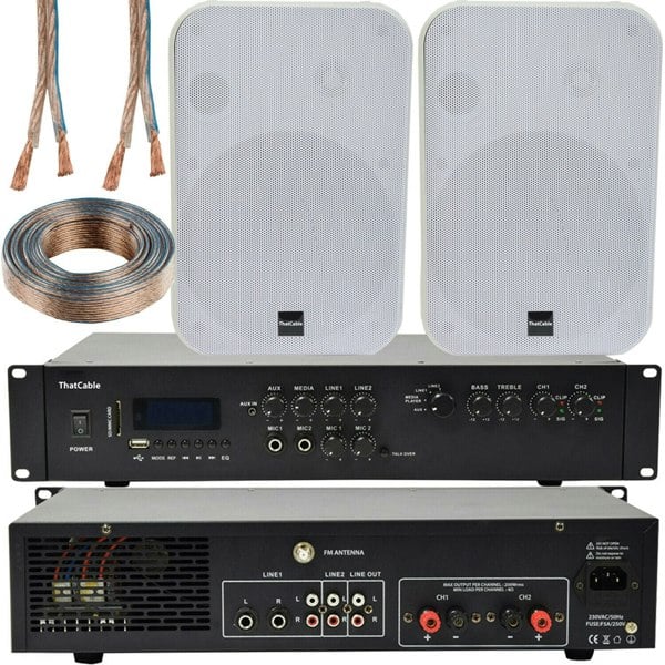 400W Bluetooth Sound System 2x White 200W Wall Speaker Channel HiFi Amplifier