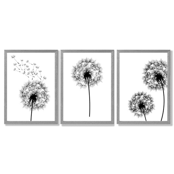 Artze Wall Art DANDELIONS Set of 3 Framed Sketch Wall Art Prints